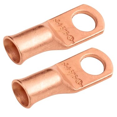 SELTERM 2pcs 4 AWG 5/16" Stud Heavy Duty Bare Copper Battery Cable Lugs
