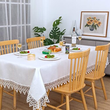 BrekSdat Lace Tablecloth Waterproof Fabric Washable Off White 60x84inch