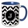 3dRose Black and white chevron monogram initial J 11oz Two-Tone Blue Mug