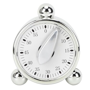 FILFEEL Baking Timer Mechanical Cooking Reminder 60 Minute Kitchen Timer, Silver