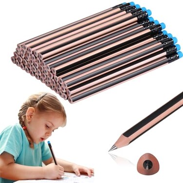Seajan 48 Pcs Jumbo Pencils Big Thick Triangular Grip with Eraser, Black