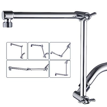 BRIGHT SHOWERS Solid Brass Shower Head Extension Arm, 14 Inch Adjustable
