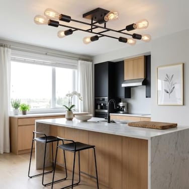 TULUCE Modern Ceiling Light, Black 8 Light Sputnik Ceiling Light Fixture