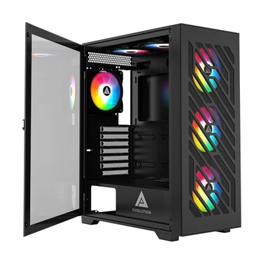 Apevia Evolution-BK Mid Tower Gaming PC Case with 6X 120MM PWM ARGB Fans