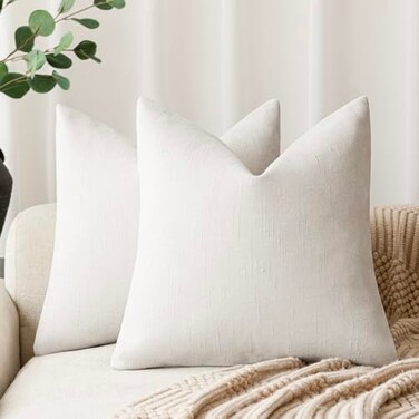 Foindtower Solid Textured Chenille Throw Pillow Covers 16x16,Ivory White