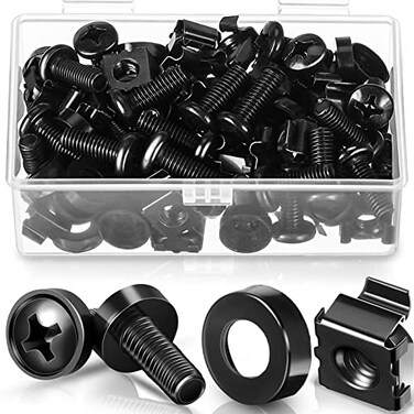 Ripeng 50 Pack M6 x 16 mm Rack Mount Cage Nuts, Screws and Washers Black