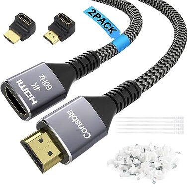 Conable 4K HDMI Extension Cable (2 Pack, Each 8FT, HDMI Extender Male to Female