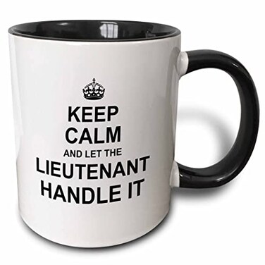 3dRose Keep CalmLet Lieutenant Handle it funny 11oz Two-Tone Black Mug