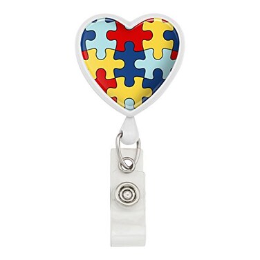 GRAPHICSMORE Autism Awareness Diversity Puzzle Pieces Heart Lanyard Retractable, White