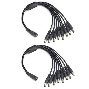 Security-01 2-Pack 1 to 8 Way DC Power Splitter Cable, Plug 5.5mm x 2.1mm