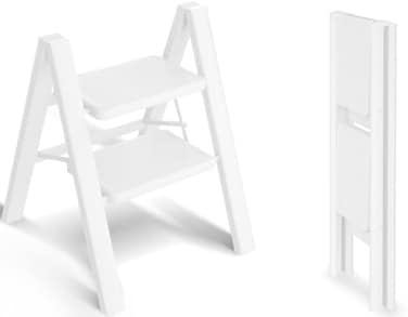 SOLADDER 2 Step Ladder, Folding Step Stool, Lightweight Stepladder, White