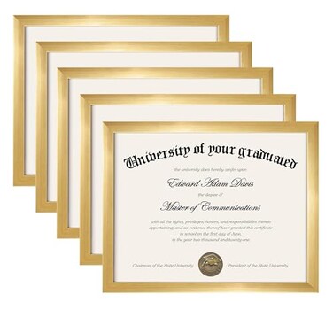 upsimples Certificate Frame, 8.5 by 11 Glass Diploma Frames, 5 Pack, Gold