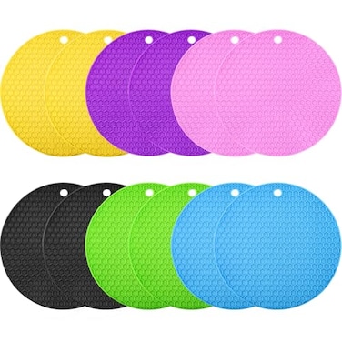 Boao 6 Pack Silicone Trivets Mat, Black, Yellow, Purple, Green, Red, Blue