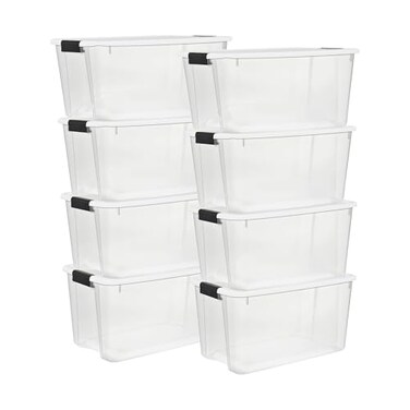 Sterilite Ultra Latch Box with Lids for Home and Office, 70 Quart, 8-Pack