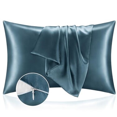 BEDELITE Zipper Satin Pillowcases, Standard Size 20"x26", Bluesteel, 2Pcs