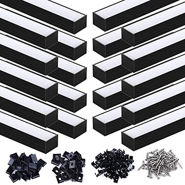 Muzata 20Pack 3.3FT Plus-Size Black LED Strip Channel Milky Diffuser U103