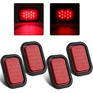 Partswcgg 4Pcs 5x3 Rectangular Led Trailer Tail Lights Flatbed Red 12 LED