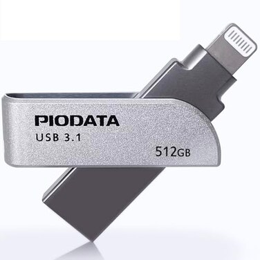 Piodata MFi iPhone Flash Drive 512GB, Smart App Backup, LightningUSB-A