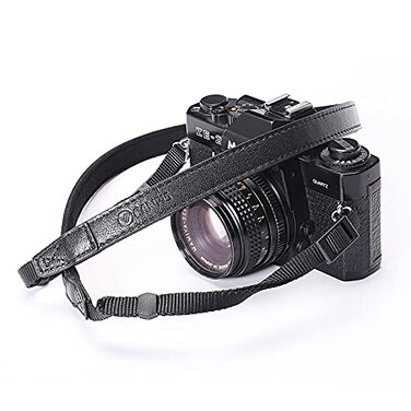 CANPIS Thin Leather Camera Neck Strap for Mirrorless Compact, Black CP008