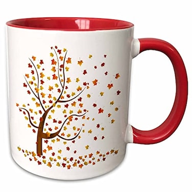 3dRose Boehm Graphics Season - Fall Tree with Leaves 11oz Two-Tone Red Mug