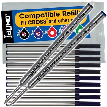 Jaymo Replacement for Cross Selectip 8523, Gel Rolling Ball Refill, 6Black6Blue
