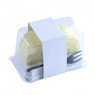 XIZHI 50 Sets Roll Cake Box with Stickers and Forks Swiss Roll Plastic Container