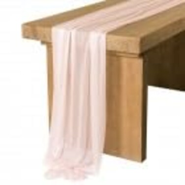 Ling's Moment 14Ft Blush Table Runner, Wedding Sheer Chiffon Table Runners