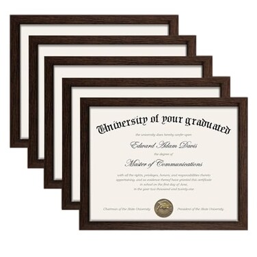 upsimples Certificate Frame, 8.5 by 11 Glass Diploma Frames, 5 Pack, Brown