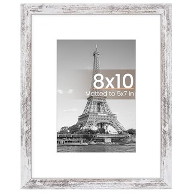 upsimples 8x10 Picture Frame, Wall Decor Photo Frames, Rustic White 1 Pack