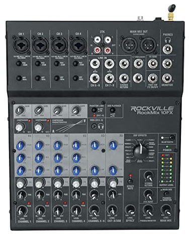 Rockville ROCKMIX 10FX 10 Channel USB Interface Mixer with 2-Way Bluetooth