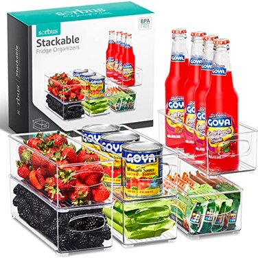 Sorbus Fridge Organizers and Storage, Clear Stackable Bins (Small, 6 Pack