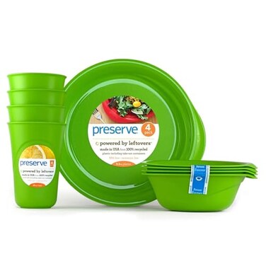 Preserve Everyday Reusable Tableware Set Apple Green Recycled Plastic, 4ct