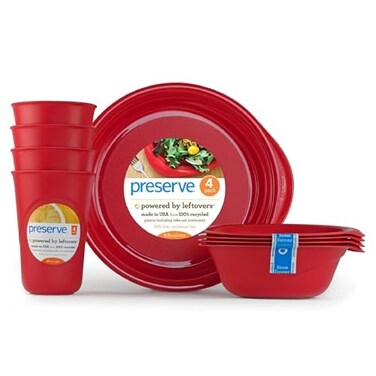 Preserve Everyday Reusable Tableware Set Pepper Red, Recycled Plastic, 4ct