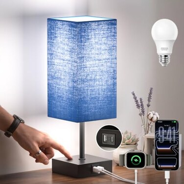 hansang Nightstand Lamps for Bedroom Touch Bedside Table Lamp with USB CA