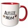 3dRose Aussie Dog Mom - Australian Shepherd Muddy Paw 11oz Two-Tone Red Mug