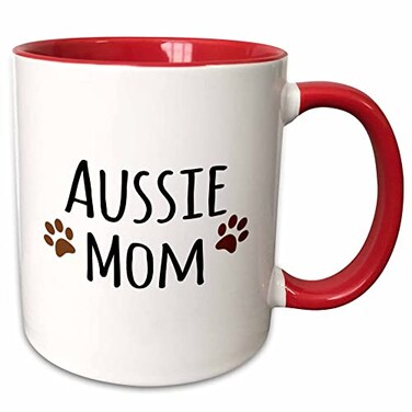 3dRose Aussie Dog Mom - Australian Shepherd Muddy Paw 11oz Two-Tone Red Mug