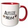 3dRose Aussie Dog Mom - Australian Shepherd Muddy Paw 11oz Two-Tone Red Mug