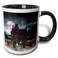 3dRose Halloween haunted house in night with ghosts 11oz Two-Tone Black Mug