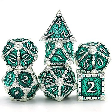 Cusdie 7Pcs Metal Dice with Metal Box,Dagger Design Polyhedral DND Dice Set