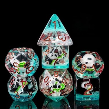 Cusdie 7-Die Dice DND, Polyhedral Dice Set Filled with Animal(Panda/Bamboo