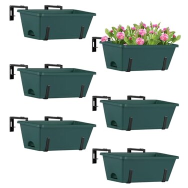 ETELI 6 Pack Deck Railing Planter Boxes Metal Hanging Window Boxes Planters