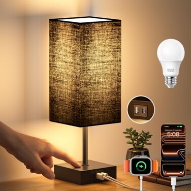 hansang Bedside Lamp for Bedroom Touch Control Nightstand Lamp with USB CA