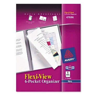 Avery 47696 Flexi-View 6-Pocket Organizer, 150 Sheet Cap, 8.5x11, Navy, 1/EA