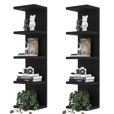 LitaEther 5 Tier Lack Floating Shelf,Set of 2 Black Wall Shelf Unit,Display Shelf