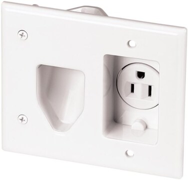 Eaton 35MRW-SP-L Recessed Multimedia Cable Wall Plate with Single Receptacle, White