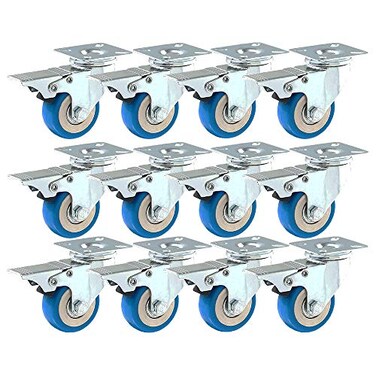 Online Best Service 12 Pack With Brake Caster Wheels Swivel Plate Casters On Blue Polyurethane Wheels PU