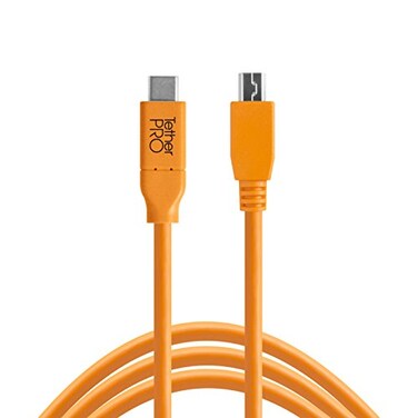 Tether Tools TetherPro USB-C to 2.0 Mini-B 5-Pin, 5Gbps Gen 1, 15' (4.6m, High-Visibility Orange