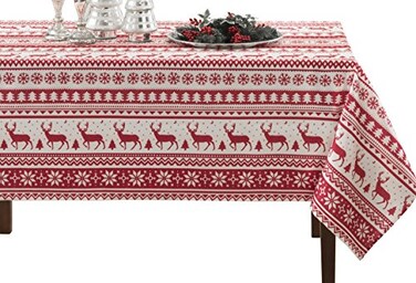 BENSON MILLS Nordic Christmas Herringbone Printed Rectangle Tablecloth, 60 by 104-Inch