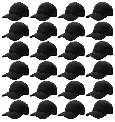 Falari 24 Pack Unisex Baseball Cap Bulk Wholesale Plain Blank Hat Adjustable Size Black