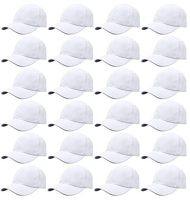 Falari 24 Pack Unisex Baseball Cap Bulk Wholesale Plain Blank Hat Adjustable Size White